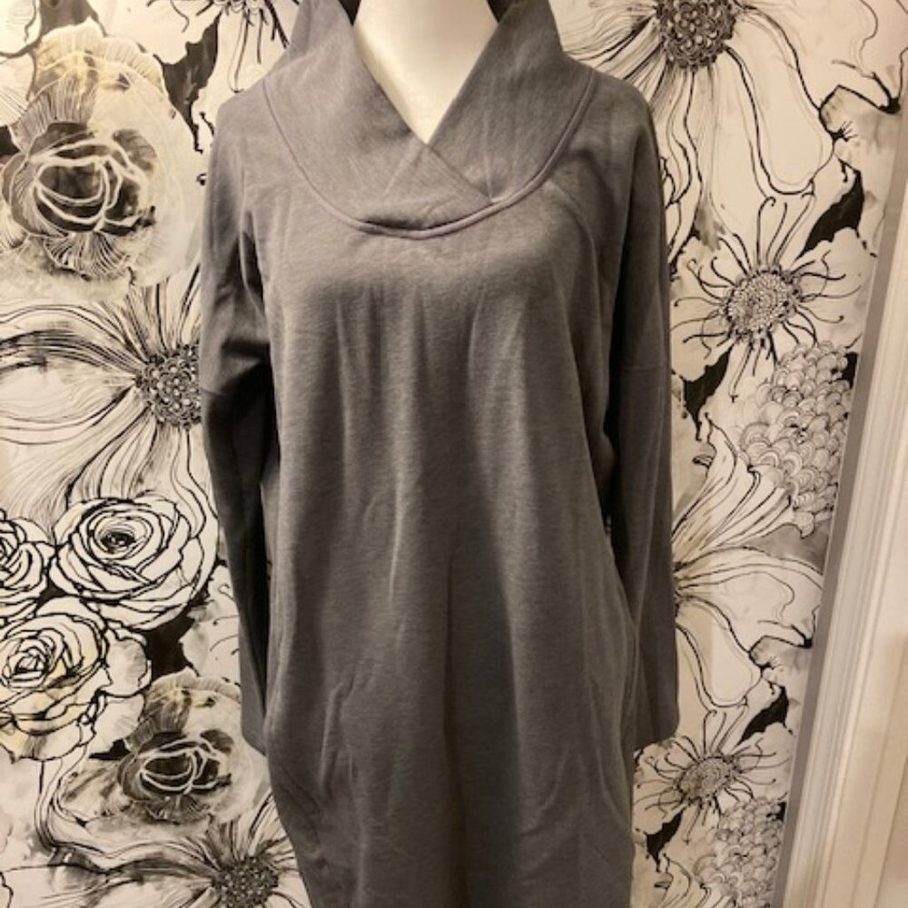 ATHLETA Women's Dark Gray Dress Wide Collar Neck Knee Length SIZE LARGE